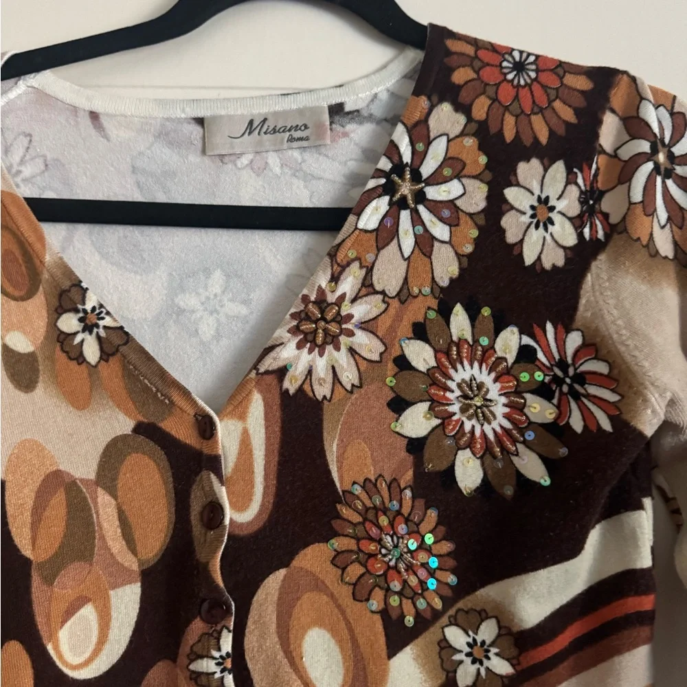 Two piece Multicolor Floral Women's Top and cardigan 50% wool